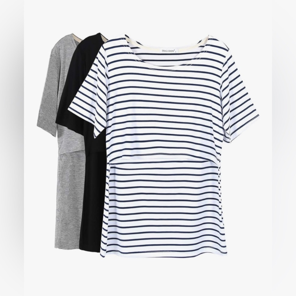 Women’s maternity nursing Striped Short Sleeve Top breastfeeding clothes